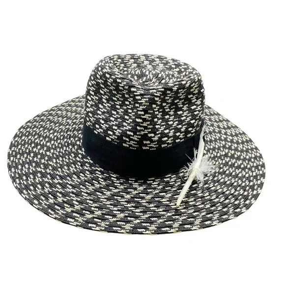 Black & White Straw Feather Fedora - Picture 11 of 13